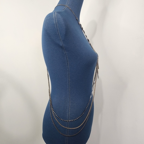 Sexy Gunmetal with Rhinestones Body Chain Jewelry and Earrings Set New - Picture 6 of 9